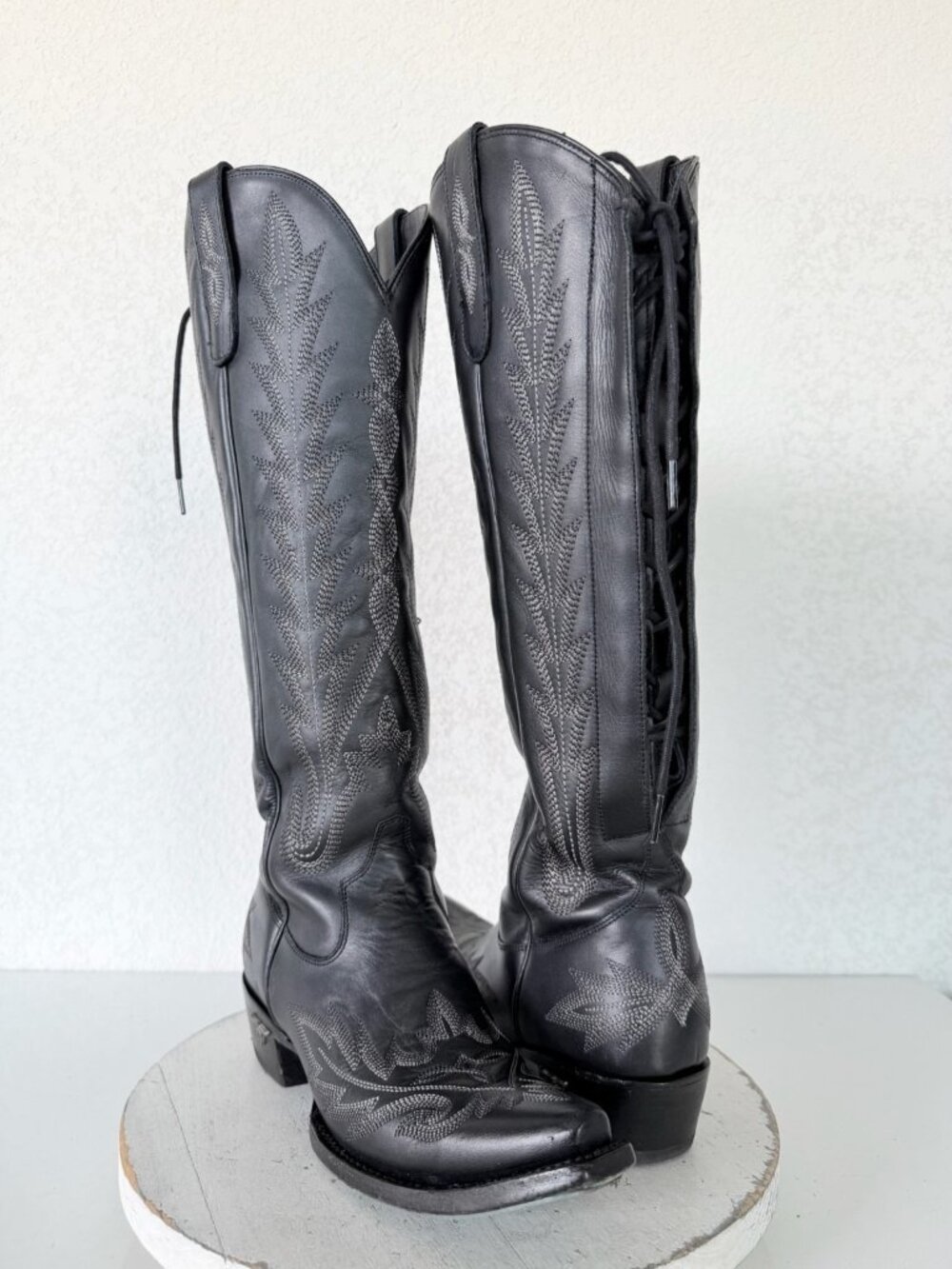 Lane LEXINGTON Knee High Black Cowboy Boots  Womens 7 Western Cowgirl Snip Toe
